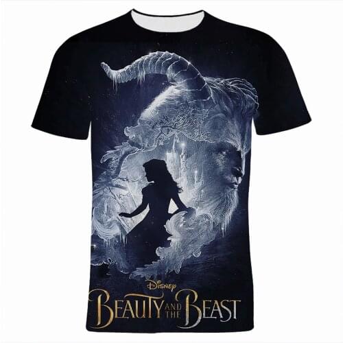 T-shirt Man Summer Casual Disney Movie Beauty And The Beast 3D Printed Children T Shirts Streetwear Women Tee Clothing