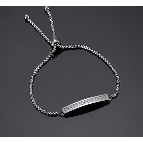 IJL0185 Fashion Stainless Steel High Quality Crystal Thin Slice Chain Engraevd Keepsake Bracelet Memorial Souvenir Jewelry