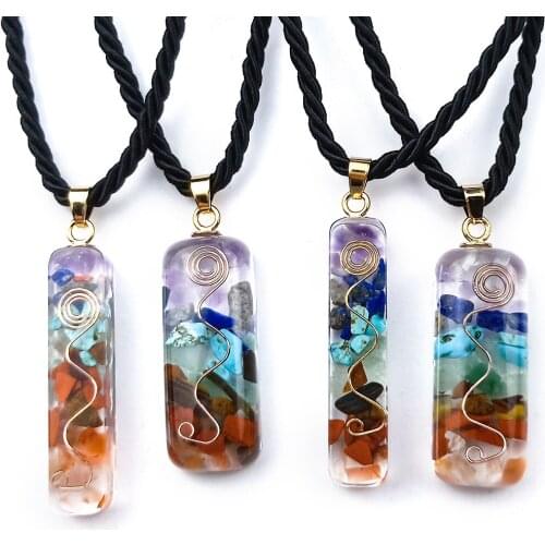 Retro Reiki Healing Colorful Chips Stone Natural Chakra Orgone Energy Pendant Necklace Pendulum Amulet Orgonite Crystal Necklace