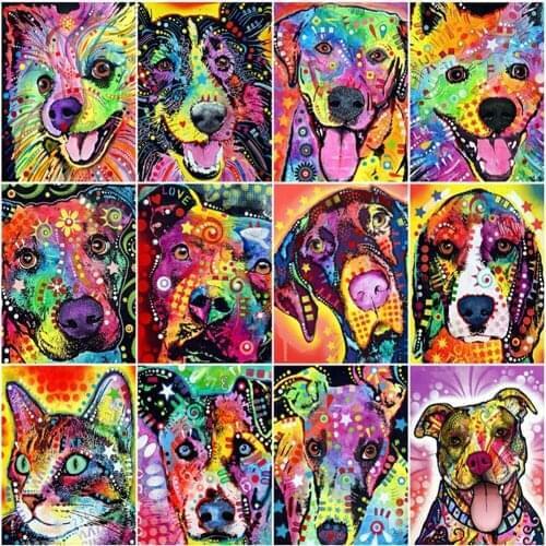 AZQSD Painting By Numbers Dog Arcylic Oil Painting By Numbers Colorful Animal DIY Unframed Decoration Hand Paint Kit Canvas