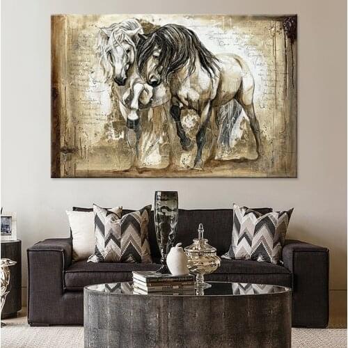 Two Horses HD Spray Wall Art Pictures Modern Animal Printe Canvas Painting European Living Room Bedroom Decoration Posters
