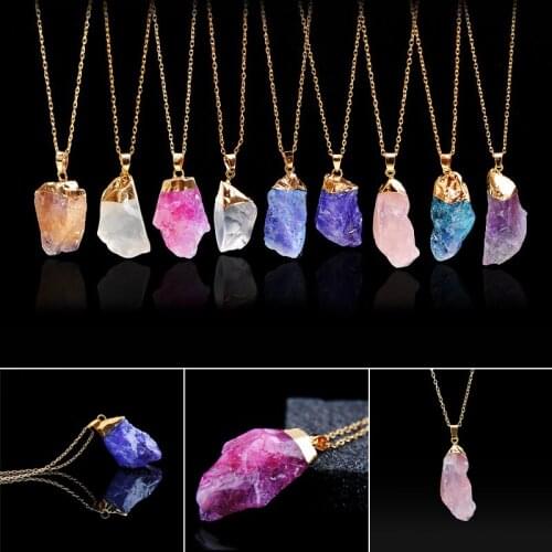 Natural Crystal Irregular Rough Stone Pendant Energy Necklace Gold Chains Pendant for Jewelry Gift Style Unisex A66