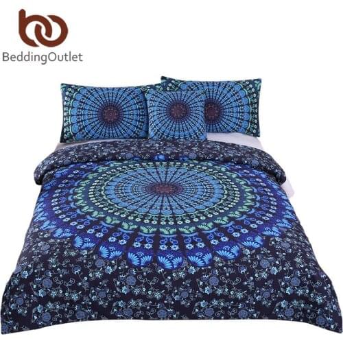 BeddingOutlet 4 Pieces Moonlight Boho Beding Set Bohemia Duvet Cover with Pillow Case Blue Plain Twill Bedclothes Soft Bed Cover
