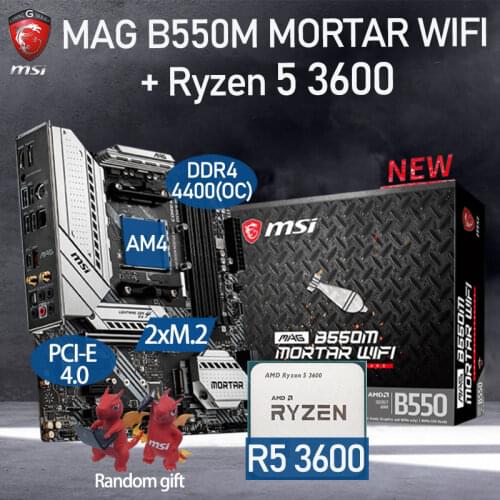 Motherboard Set MSI MAG B550M MORTAR WIFI + AMD Kit Ryzen 5 3600 Combo DDR4 128GB M.2 PCI-E 4.0 B550 Placa-mãe AM4 Desktop B550