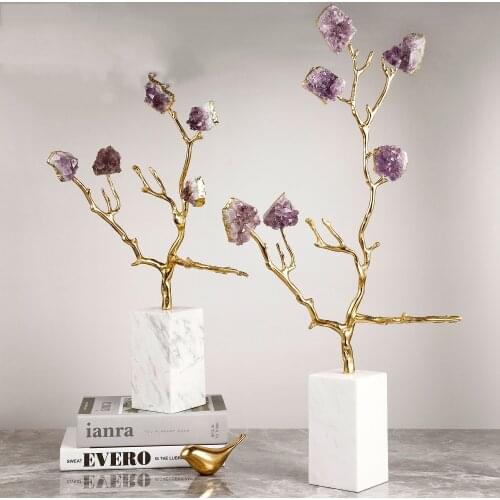Natural Purple Crystal Stone Flower Branches Lucky Tree Ornaments Designer House Layout Decor Furnishings Hotel Crafts Gifts