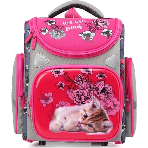 Orthopedic School Bags For Girls Cartoon Cat 3D Folded Backpacks Boys Waterproof Children School Bag Kids Mochila Escolar