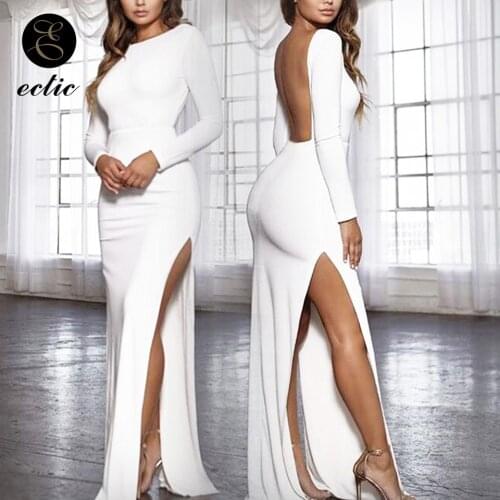 Bare Back Dress Party Night Thigh High Split Formal Dress Women Elegant Sukienka Plain Bodycon Backless Maxi Dress Solid Color