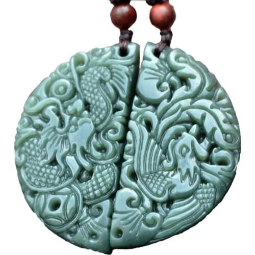 Certificate Necklace Pendant Natural Green Nephrite Carved Dragon Phoenix Pendant Loves Gift for Women Men Fine Jade Jewelry