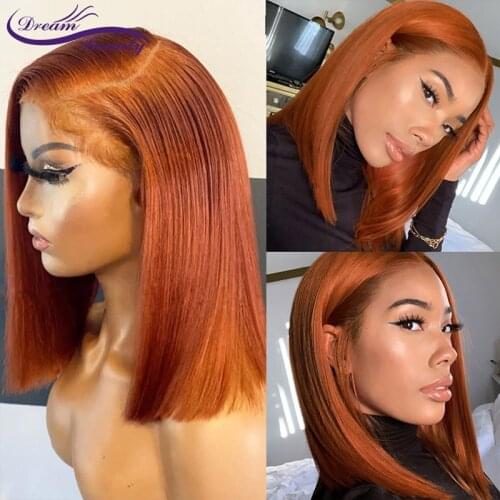 Orange Ginger Color 13*1 Lace Front Wigs Peruvian Remy Human Hair Short BoB Wig Baby Hair For Black Women 180% Preplucked