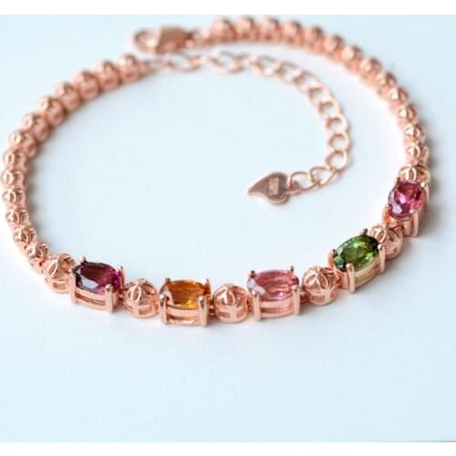 Tourmaline flat chain +s925 bracelet 16cm +4cm FPPJ wholesale beads nature amazing gemstone