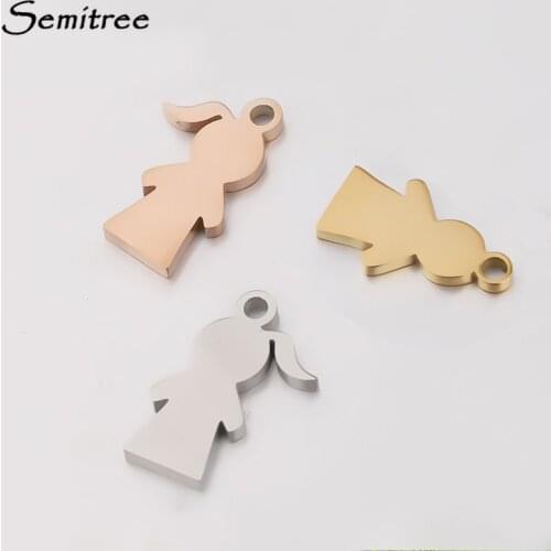 Semitree 5pcs Stainless Steel Cute Boys and Girls Pendant DIY Gifts Couples Clothing Charms Pendants Jewelry Making Accessories