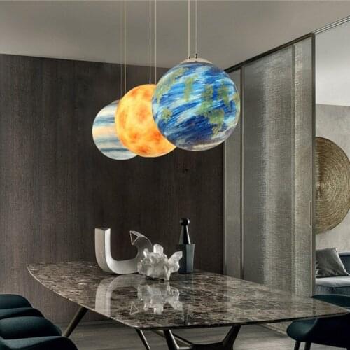 Nordic Creative Hand Painted Eight Planets Pendant Lights Fixture Moon Sun Earth Mars Uranus Mercury For Children Room 110-240V