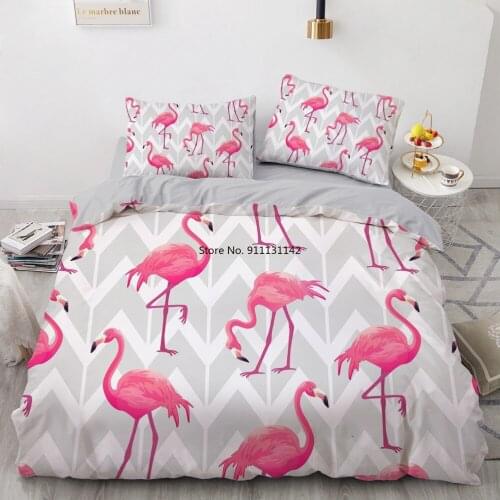Simple Bedding Sets 3D Flamingo Duvet Quilt Cover Set Comforter Bed Linen Pillowcase King Queen Full Double 265x230cm Size