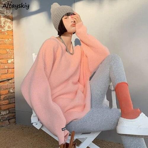 Pullovers Women Knitting Clothing Loose Korean Simple BF All-match Fashion Harajuku Spring Sweaters College Various Colors Sweet
