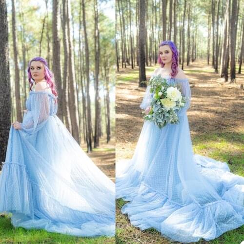 Fluffy Tulle Maternity Robes Custom Made Sexy Off Shoulder Pregnant Women Evening Dresses Photo Shoot Birthday Party Bathrobe