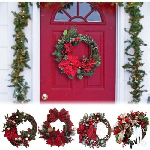 Christmas Wreaths On The Door Artificial Garland Door Hanging Decorative Supplies For Christmas Party Decoration #4W