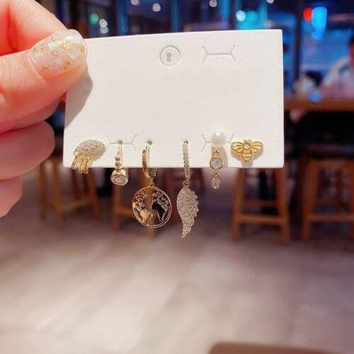 925 Sterling Silver Hoop Earrings Set for Women Geometric Honeybee Feather 6-piece Earrings Set Jewelry New