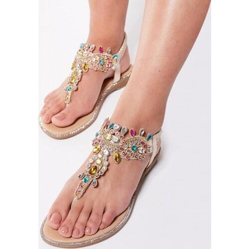 Colorful Diamond Summer Beach Shoes Women Elastic Band Flip Flops Ladies Sandals Low Casual Wedges Sandals For Women Bohemia