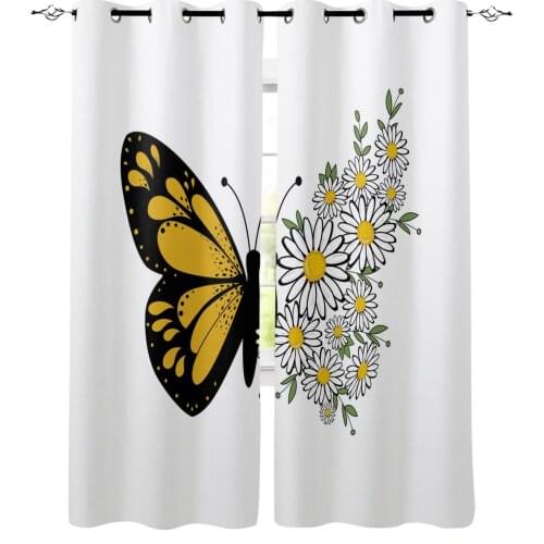 Flower Daisy Butterfly White Curtains For Bedroom Living Room Modern Kitchen Windows Curtain Home Decoration Drapes