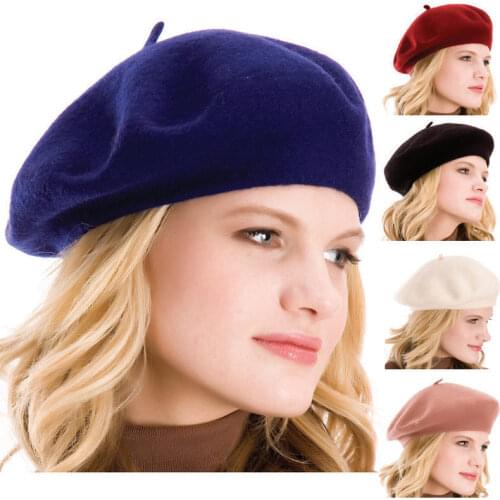 Sweet Women Solid Wool Beret French Artist Warm Beanie Hat Winter Ski Cap New