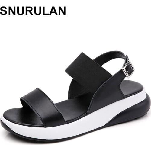 SNURULANNew Summer Women Platform Sandals Genuine Leather Ladies Wedge Sandals Women Beach Flip Flops Slingback High Heel Sandal