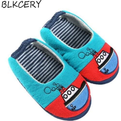 Fashion Toddler Girls Slippers for Baby Boy Slippers Plush Warm Cartoon Boat Bunny Children Home Shoes Little Kid House Footwear