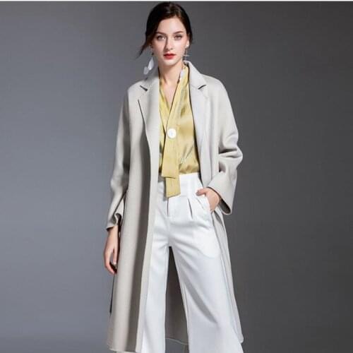 Winter Cashmere Overcoat Water ripple high end over knee Jacket Women Warm pink loose woolen Outerwear Long Ladies Medium Coats