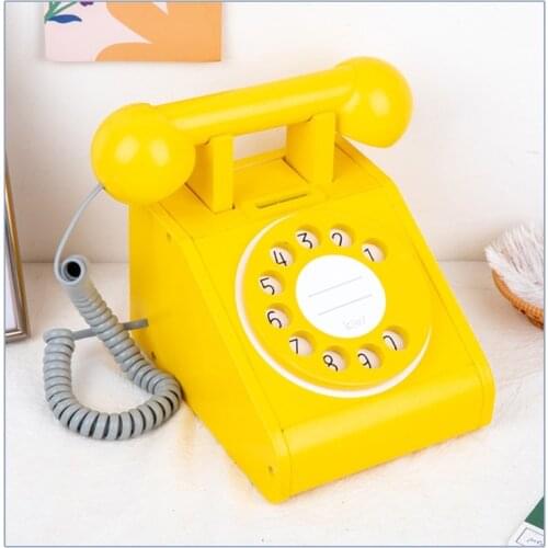 1 Set Imitation Wooden Antique Dial Telephone, Interactive Bank Antique Dial Telephone Toy for Childrens Play House