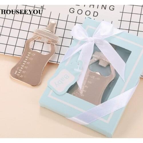 10PCS/Lot Birthday Party Favors Supplies Gift For Guest Milk Bottle Opener Blue Pink Box for Kids Household Products