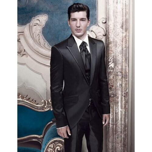 2018 custom wedding dress black formal clothes for the groom, holds the suit mens suit (jacket + pants + tie + vest)