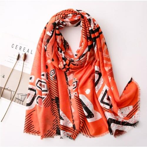 2020 Geometry Print Fringe Scarf Long Soft Cotton Wrap Hijab Scarves Free Shipping