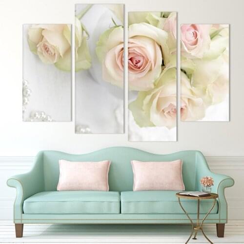 4 Pcs Print Canvas Wall Art Beautiful Roses Decoration Canvas Painting Modular Pictures on the Hall Wall No Framed