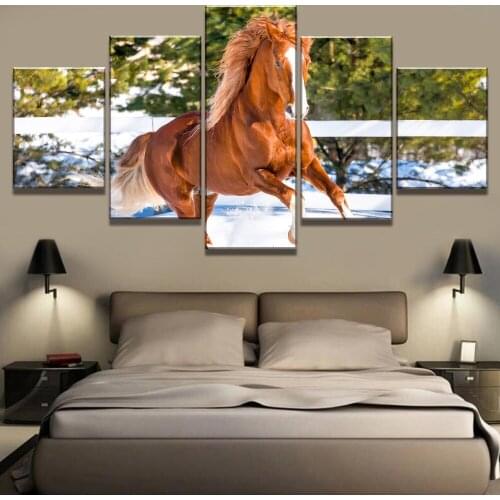 5 Piece Canvas Art Horse Run On The Snow Poster Modern Decorative Paintings on Canvas Wall Art for Home Decorations Wall Decor