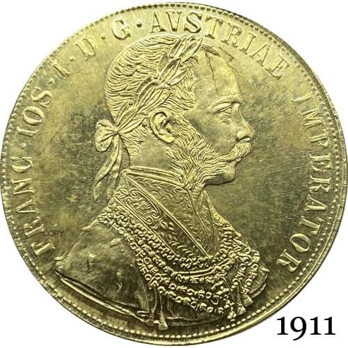 Austria Habsburg 1911 4 Ducats Franz Joseph I Austrian Emperor Double headed Austro Hungarian Eagle With Crown Gold Copy Coin