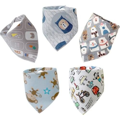 5pcs Cotton Bandana Bibs Baby Babador Feeding Smock Infant Triangle Burp Cloths Cartoon Saliva Towel Toddler Eating Accessory
