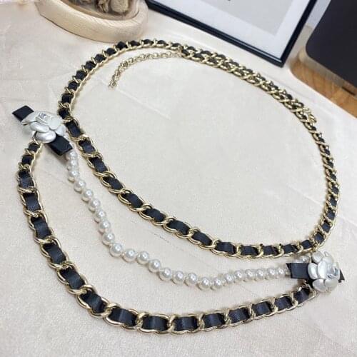 Brand Fashion Party For Women Hot Vintage Thick Chain Long Belt Gold Color Double Pearls Necklace Belt Party Fine Jewelry
