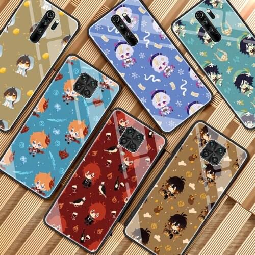 Cute Genshin Impact Glass Case for Xiaomi Redmi Note 9S 8 10 Pro Max 8T 9 7 Poco X3 NFC 11 10T Lite Tempered Phone Cover Shell