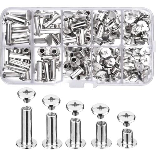 Chicago Binding Screws Assorted Kit Cross Head Stud Screw Posts Nail Rivet Chicago Button for DIY Leather Decoration Bookbinding