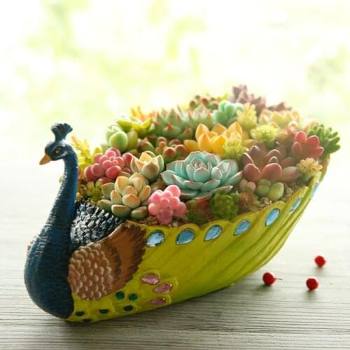 Home Garden Resin Succulents Garden Pots Planters Peacock Shape Flowers And Plants Pot Planter Family Decorative Flower Pots
