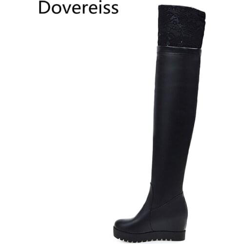 Dovereiss Fashion Womens Shoes Winter new sexy Elegant Pure color white Round toe Increase height Waterproof Concise 34-43