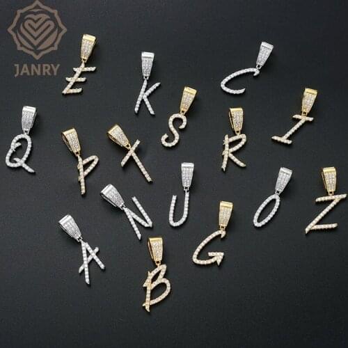 JANRY English Cursive Letter Customization Men Pendant Necklace 26 Letter Hip-hop DIY Stitching Necklace With 60cm Rope Chain