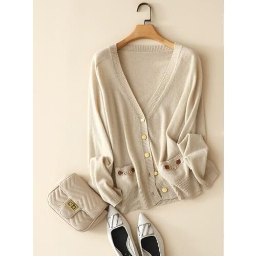 2022 autumn new styles 100% cashmere cardigans pocket womens fashion ladies outerwear chic comfortable buttons sweater knitwear