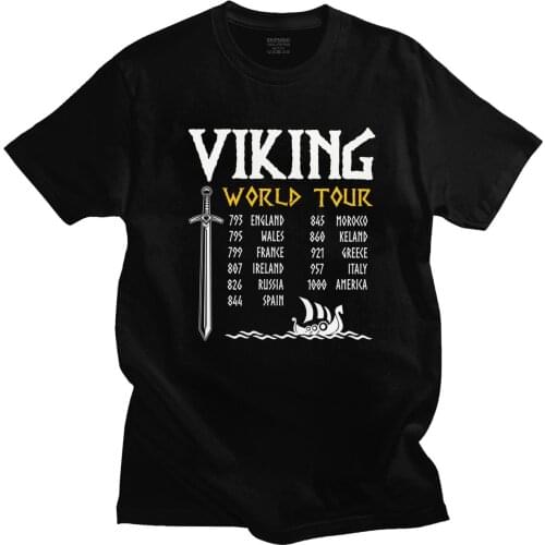 Classic Viking World Tour Viking Shirt Men Short Sleeved Print Sword T-Shirt Fashion Loose Fit Tee Pure Cotton Tshirt Merch Gift