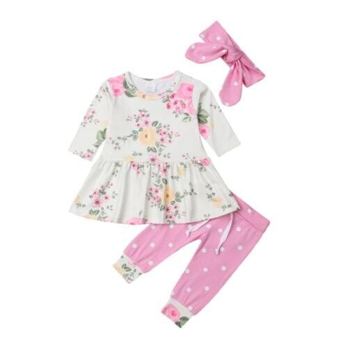 Baby Clothes Newborn Infant Baby Girls Floral Tops Dress Pants Leggings Headband Outfits Set Size 0-24M