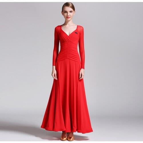 Ballroom Competition Dancing Dress Long Sleeve Elegant Practice Dance Costume Sexy Cross Collar Women Waltz Ballroom Dance Dress