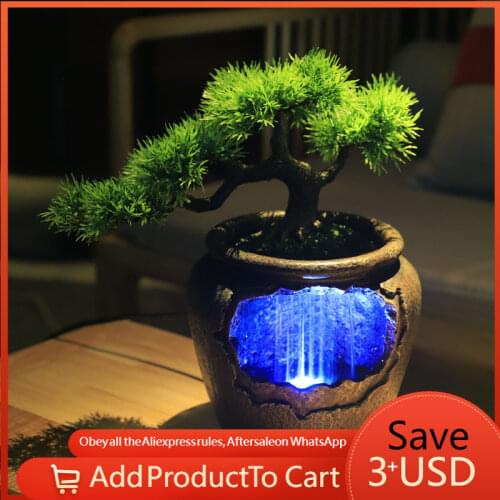 Indoor Resin Flowing Water Pot Waterfall Statue Feng Shui 7-Color LED Changable Home Garden Creative Simulation Crafts