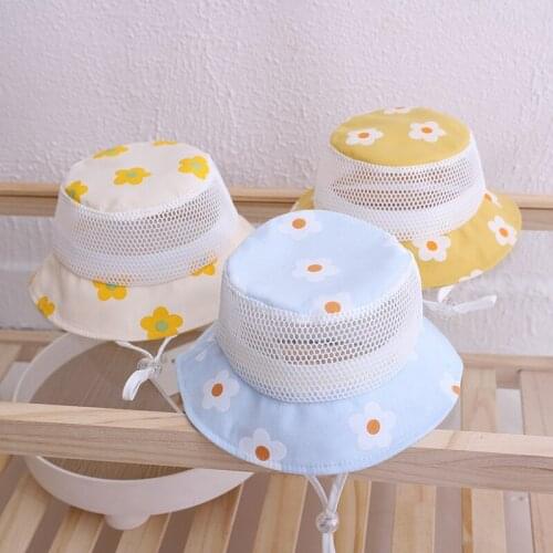 Summer Mesh Outdoor Baby Girl Bucket Hat Flower Print Breathable Kids Sun Hat Toddler Children Beach Caps
