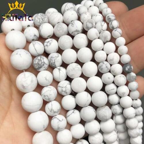 Dull Polish Matte White Turquoises Stone Beads Natural Round Loose Beads For Jewelry Making DIY Bracelet Necklace 15'' 6/8/10mm