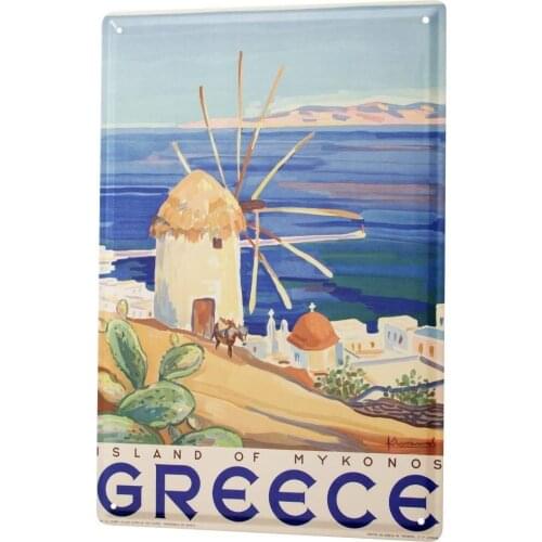 World Trip Greece Mykonos Poster Funny Sign Tin Art Wall Decor Vintage Aluminum Retro Metal Tin Sign Painting Decorative Signs