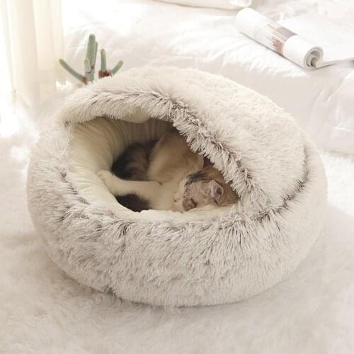 Soft Long Plush Pet Dog Bed Plush Cat Warm Bed House Cat Round Bed For Small Dogs Cat Nest Cat Bed Cushion Sleeping Sofa